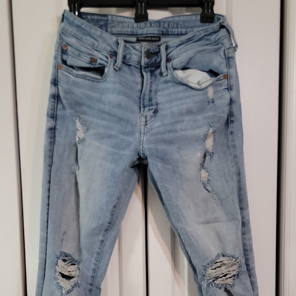 American Eagle Outfitters Blue Skinny Jeans with Distressed Details